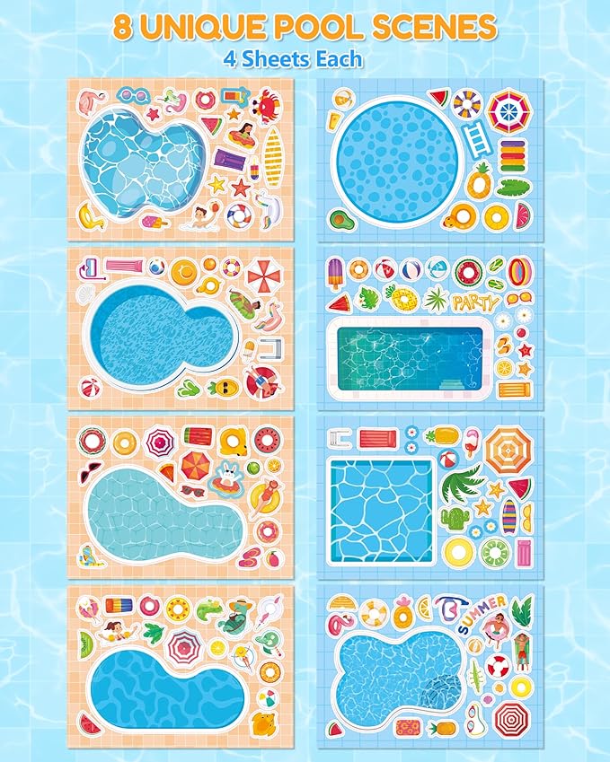 Aowplc 32 Sheets Make‑a‑Pool Stickers - Image 2