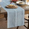 Artoid Mode Dusty Blue Cotton Linen Table Runner, Seasonal Rustic Embroidered by ArtoidMode