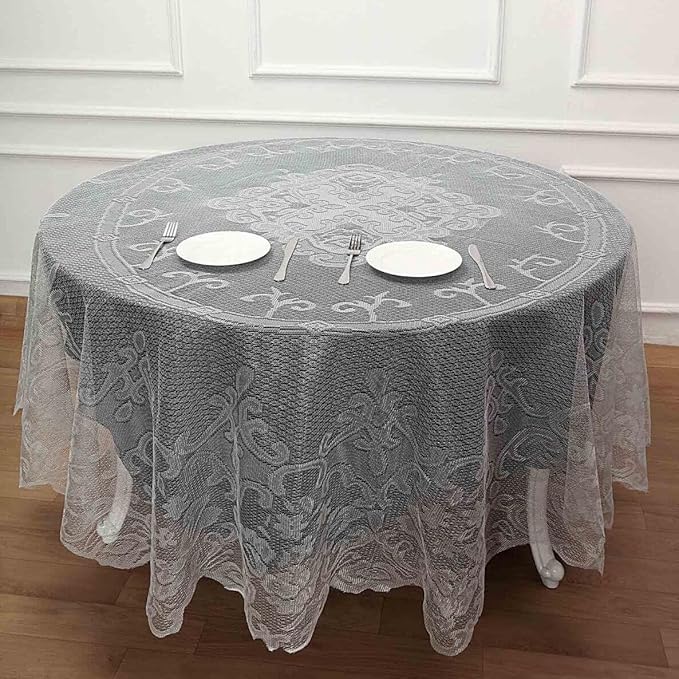 Tableclothsfactory 90" Ivory Premium Lace Round Tablecloth - Image 4