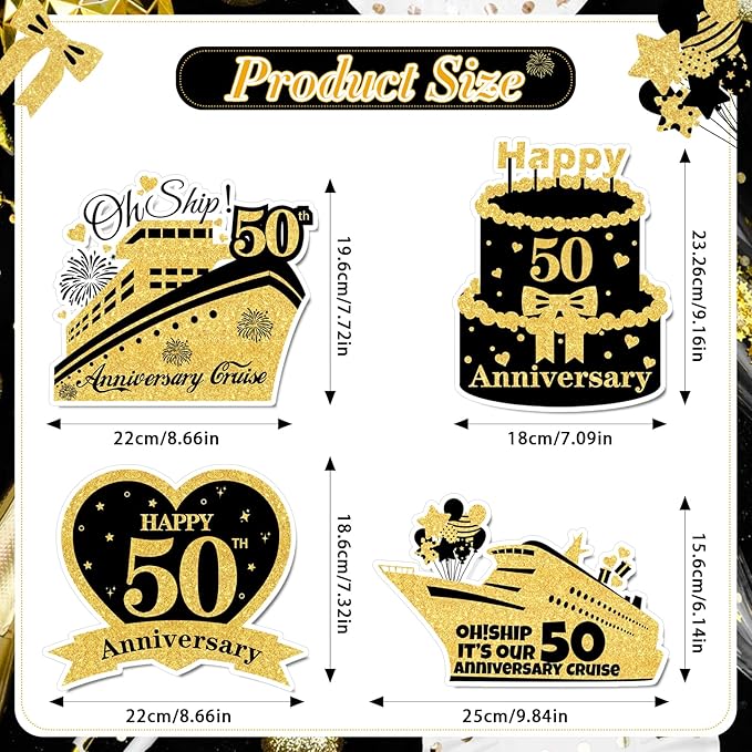 4 PCS Large 50th Anniversary Cruise Door Magnets Decorations Happy 50th - Image 2