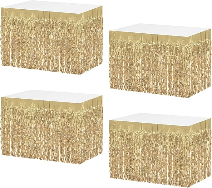 4P Wavy Metallic Tinsel Foil Fringe Table Skirts by Unknown