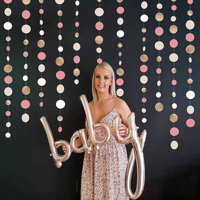 Champagne Gold Dusty Pink Decorations Circle Dots Garland Gold Pink Nude - Image 6