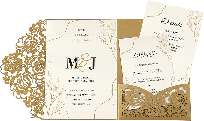 DORIS HOME 50pcs Laser Cut Wedding Invitation Pockets by DorisHome