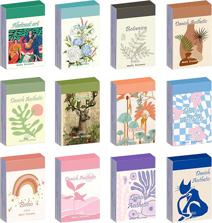 12 Sets 600 Sheets Washi Stickers by emmoolife