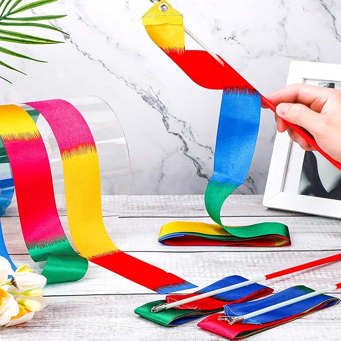 Sratte 30 Pieces Rainbow Dancing Ribbons 78.74 Inches Long Rhythmic Gymnastics - Image 3