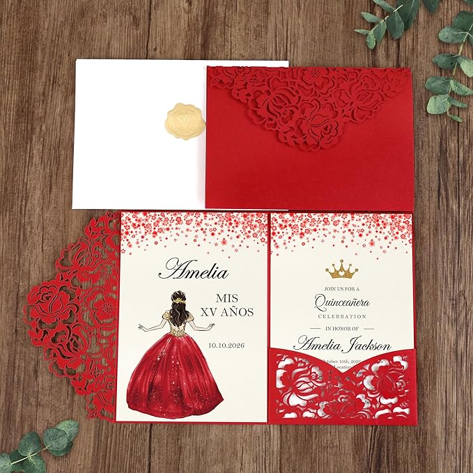 DORIS HOME 50pcs Laser Cut Quinceanera Invitation Pockets - Image 3