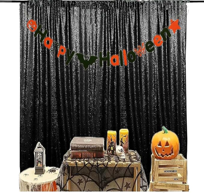 JYFLZQ Black Sequin Backdrop Curtains 6ft x 8ft 1 Panel Halloween Backdrop - Image 2