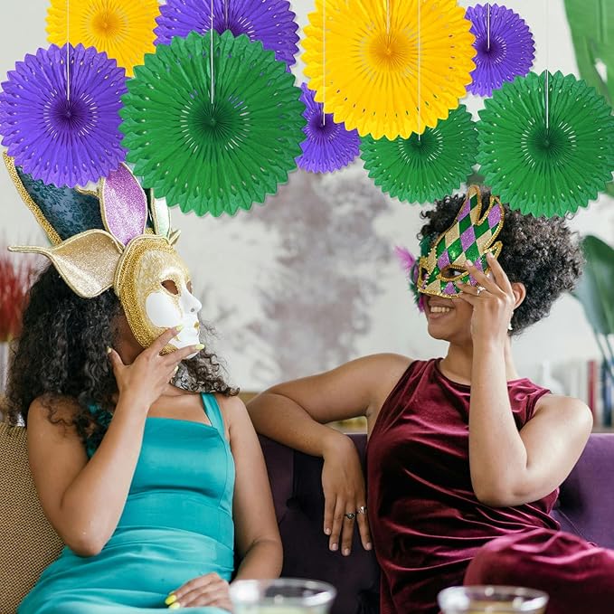 18 Pcs Mardi Gras Hanging Honeycomb Paper Fans, Round Paper Fan Decorations - Image 5