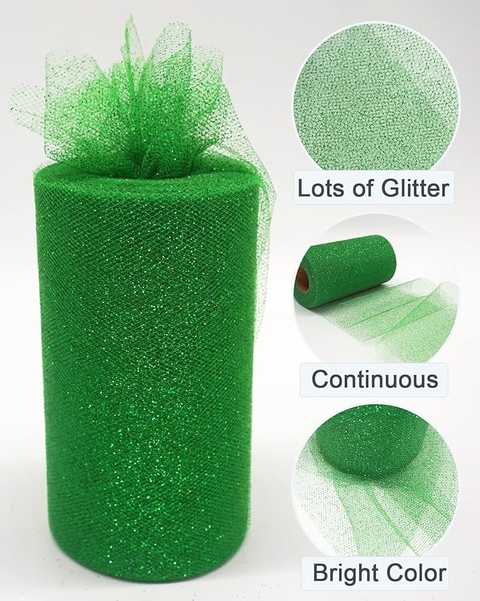 Glitter Tulle Fabric Rolls, 6 Inch 50 Yards Sparkling Spool Ribbon Sequin - Image 2