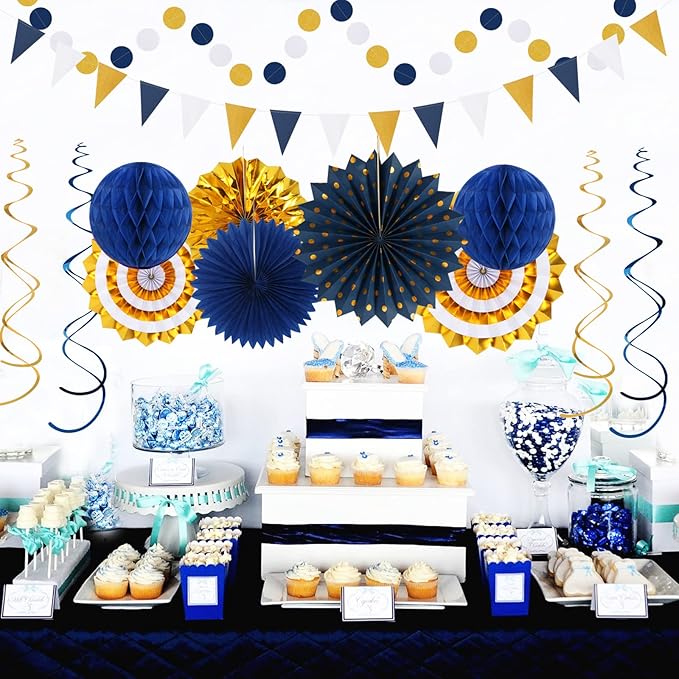 Navy-Blue White-Gold Graduation Party-Decorations - Image 5