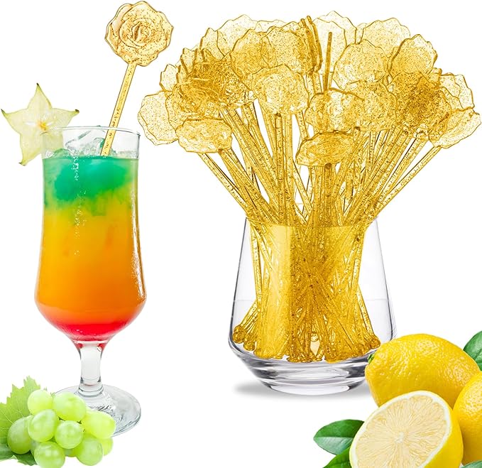 100 Pcs Gold Glitter Drink Stirrers Cocktails Plastic Swizzle Sticks 7.5 Inch by Unknown