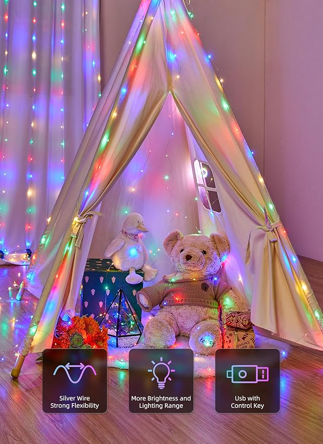 Brightown 300 LED Fairy Curtain Lights, 9.8ft x 9.8ft Multicolor Curtain String - Image 3
