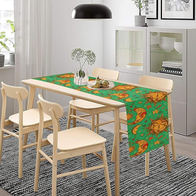 Boho Moon Table Runner, Phase of The Moon Star Sun Cartoon Pattern Table Runner - Image 8
