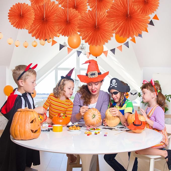 20 Pcs Orange Hanging Paper Fan, Hanging Honeycomb Round Paper Fans - Image 4