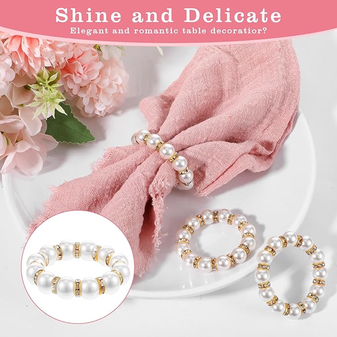 60 Pcs Wedding Pearl Napkin Rings, Pearl Napkin Rings Napkin Ring Holder - Image 3