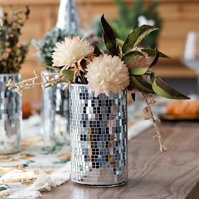 WDHODEC 6 Pcs Disco Vases Bulk Silver Mirror Disco Ball Flower Vase Glass - Image 3