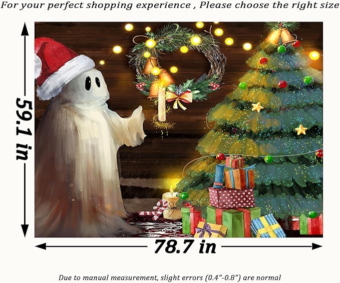 QGHOT Christmas Tapestry Wall Hanging Christmas Tree Backdrop Cute Ghost Wall - Image 7