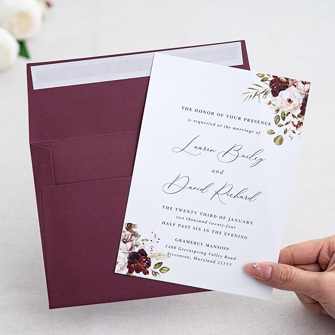 PONATIA 50PCS 5x7 Envelopes, Burgundy A7 Envelopes Self Seal - Image 5