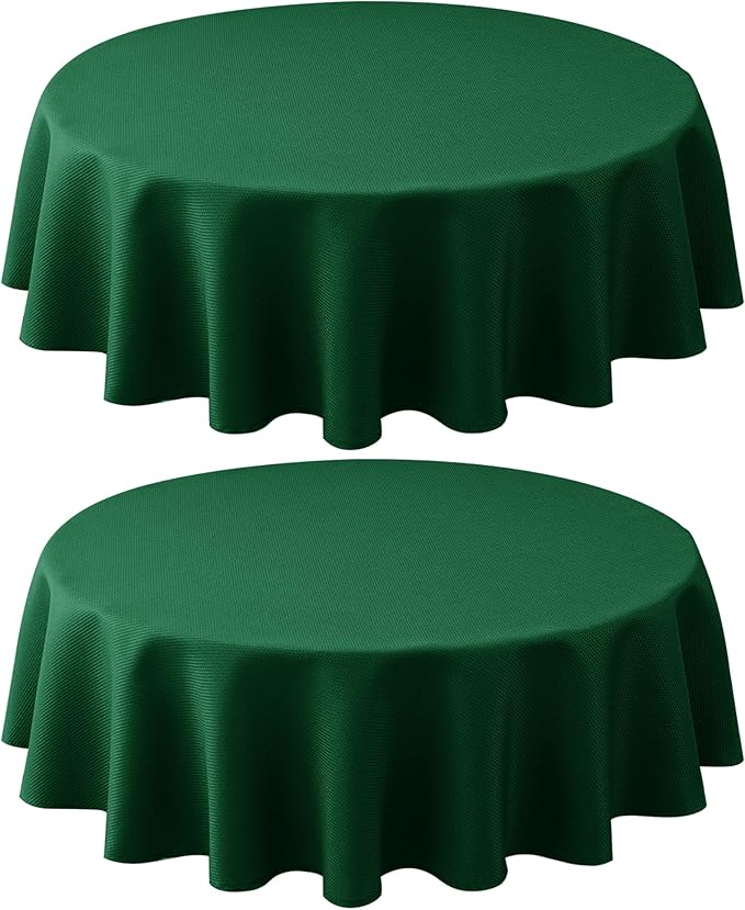 Biscaynebay 2 Pack Textured Fabric Round Tablecloths 60", Hunter Green Water by Biscaynebay