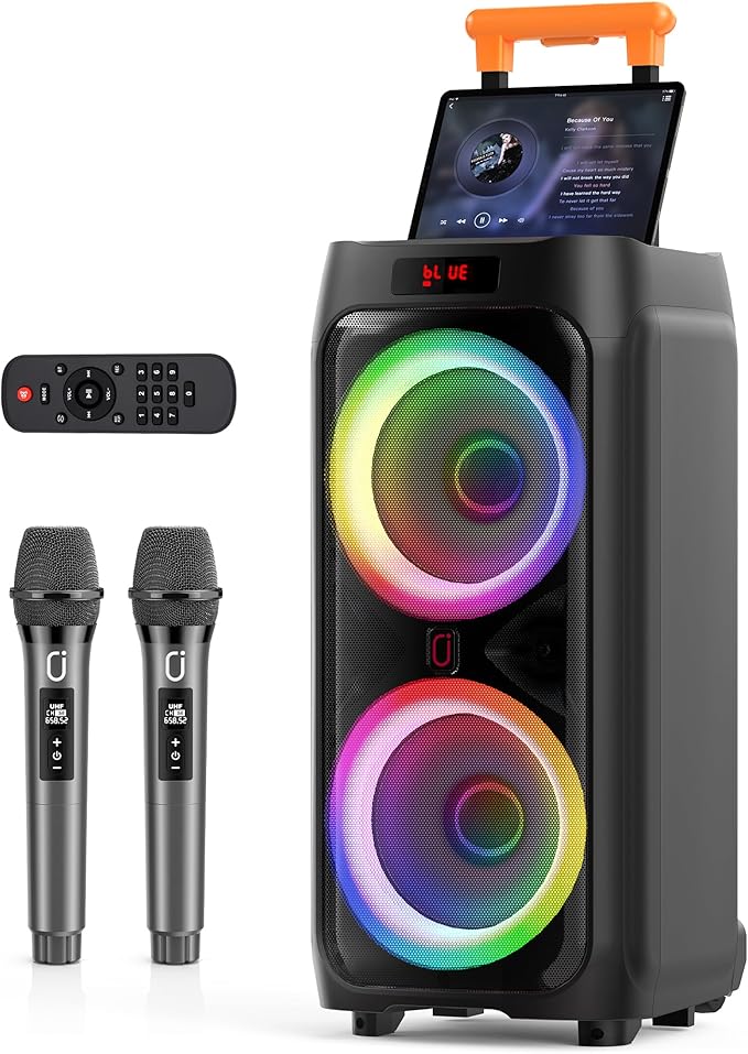 JYX Karaoke Machine with 2 Wireless Microphones, Support TWS/USB/AUX/TF Card/REC by JYX