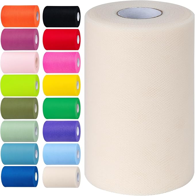 Ivory Tulle Fabric Rolls 6 Inch by 100 Yards Tulle Roll Spool Fabric by Unknown