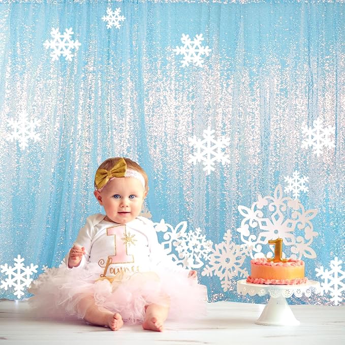 ShinyBeauty Aqua Photo Backdrop 8FTx10FT Sequin Curtain Sparkle Drapes by ShinyBeauty