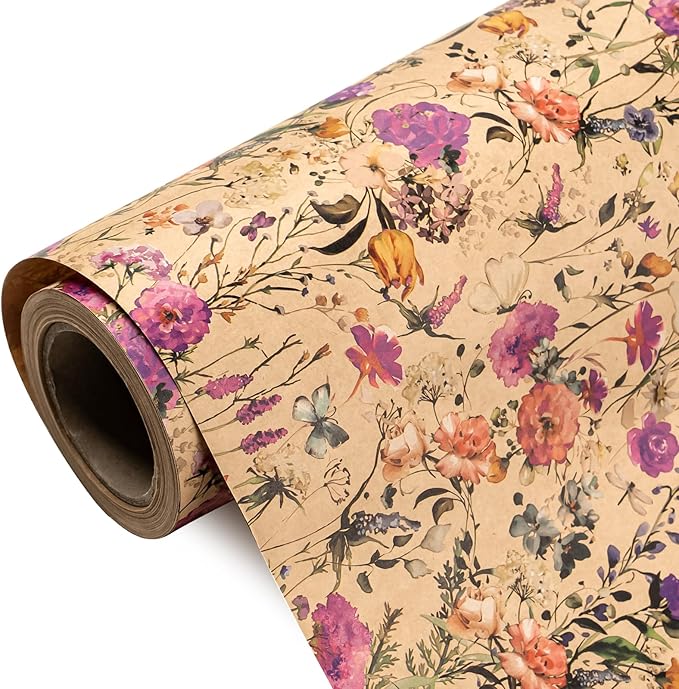 WRAPAHOLIC Kraft Floral Wrapping Paper Roll - Image 2