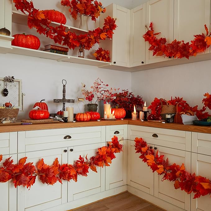 PARTY JOY 6PCS Orange Leaf Garland, 5.6Ft Halloween Garland Artificial Maple - Image 6