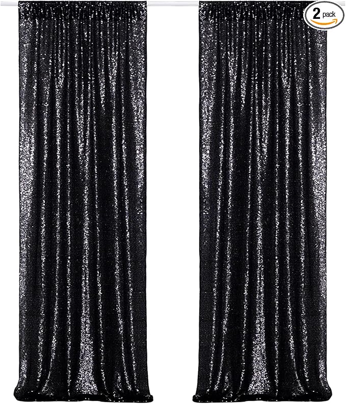 Poise3EHome Black Sequin Backdrop Curtains, 2 Panels 2FTx8FT Glitter Photo by Poise3EHome