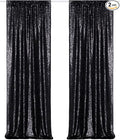 Poise3EHome Black Sequin Backdrop Curtains, 2 Panels 2FTx8FT Glitter Photo by Poise3EHome