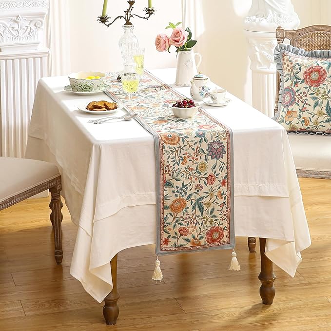 Floral Cloth Small Runner for Table, Decorative Linen 63 Inches Long Table - Image 3