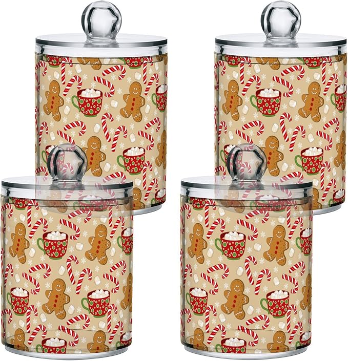 Gredecor Qtip Holder Dispenser 2 Pack Cute Gingerbread Men Snowflakes Candy - Image 2