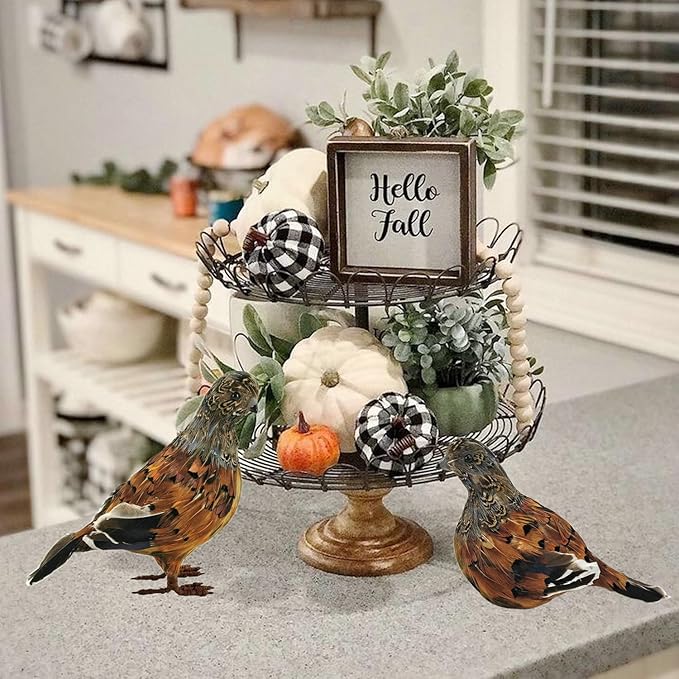naturevibe 7.5 Inches Feathered Quail Set of 2 Fall Decorations, Artificial - Image 4