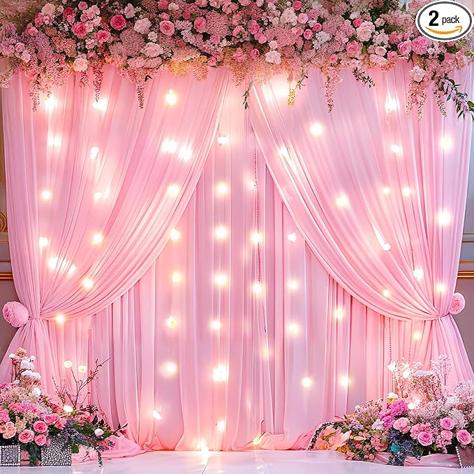 Pink Backdrop Curtains with Lights by Partisky