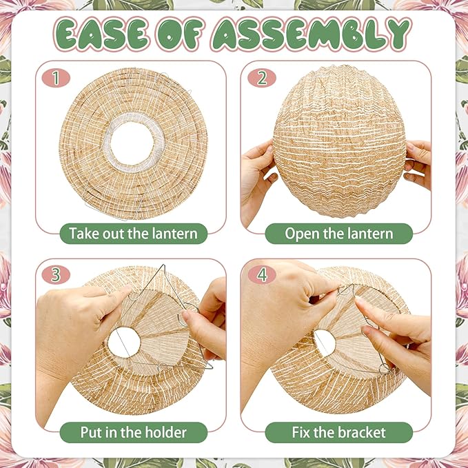 10Pcs 10" Boho Fall Party Decorations, Hanging Round Print Burlap Paper Lanterns - Image 3