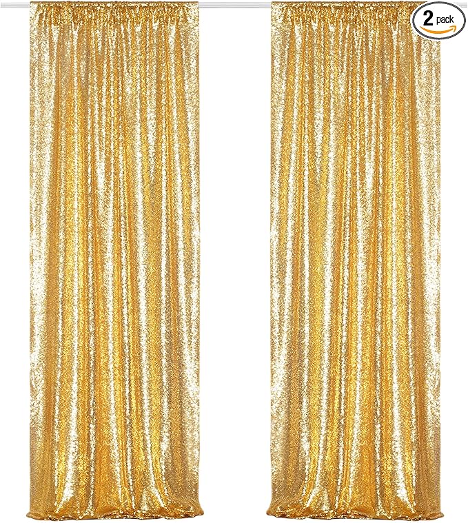 Poise3EHome Gold Sequin Backdrop Curtains, 2 Panels Gold Sequin Backdrop by Poise3EHome