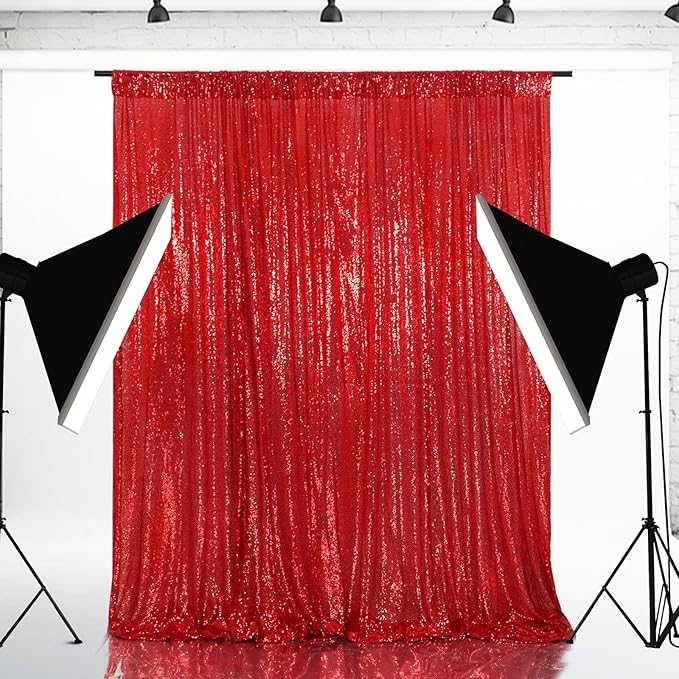 Eternal Beauty Red Sequin Backdrop, 8x8 Ft Glitter Background Curtains by EternalBeauty
