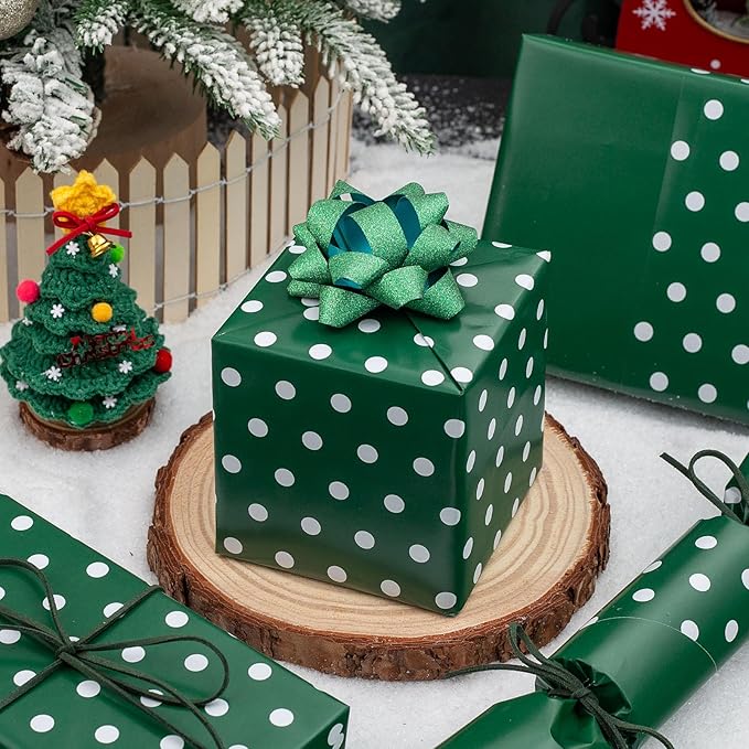 Flyhill Green Wrapping Paper Roll, Reversible Gift Wrap Paper - Image 4