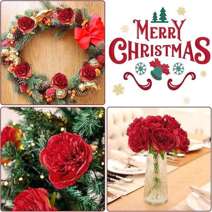 U'Artlines 10 Heads Artificial Peony Silk Flower Leaf Home Office Wedding Party - Image 9