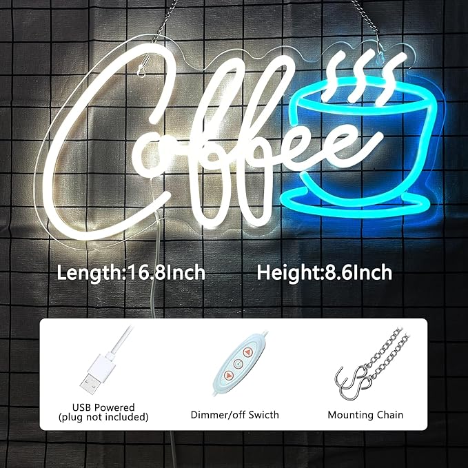 Coffee Neon Sign Led Wall Art Decor Coffee Bar Sign Light Up - Image 3