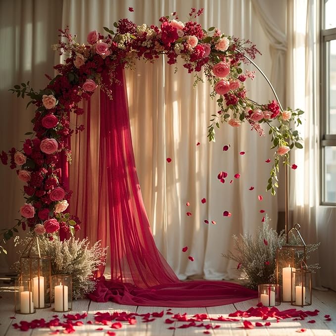 PARTISKY Wedding Arch Draping Fabric, 2 Panels Burgundy Sheer Backdrop Curtain - Image 5