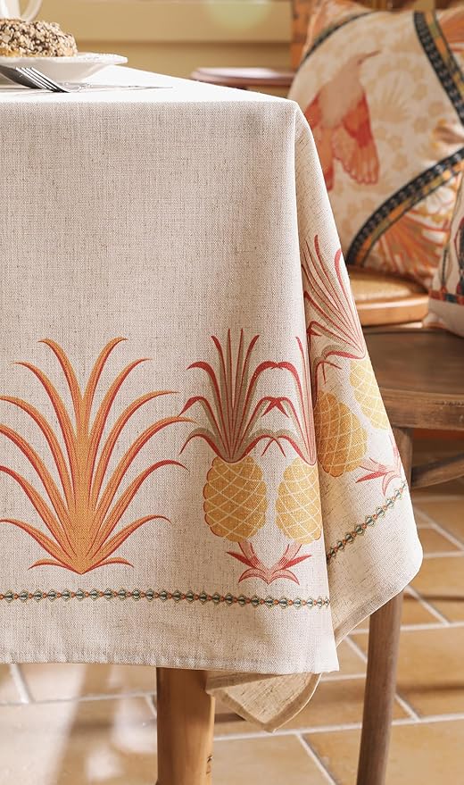 patdrea Designer Small Square Tablecloth, Pineapple Pattern Linen Tropical - Image 9