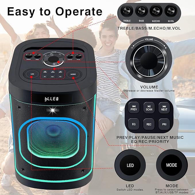 BeatGhost Karaoke Machine Portable Bluetooth Party Speaker 2 Rechargeable - Image 5