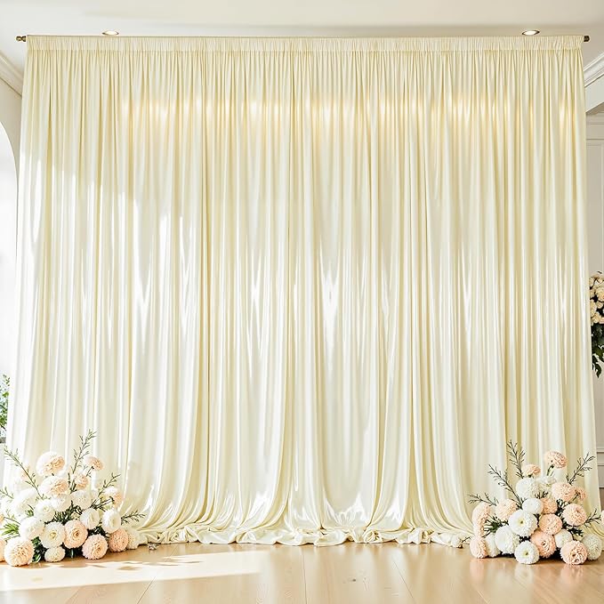 Champagne Satin Backdrop Curtains 2 Panels by WishCare