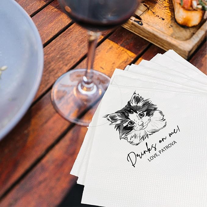 Custom Pet Cocktail Napkins for Wedding, Personalized Photo Napkins for Cat - Image 5