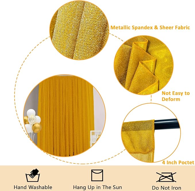 10ft x10ft Gold Metallic Spandex Backdrop, 1 Panel Glitter Sheer Photography - Image 3