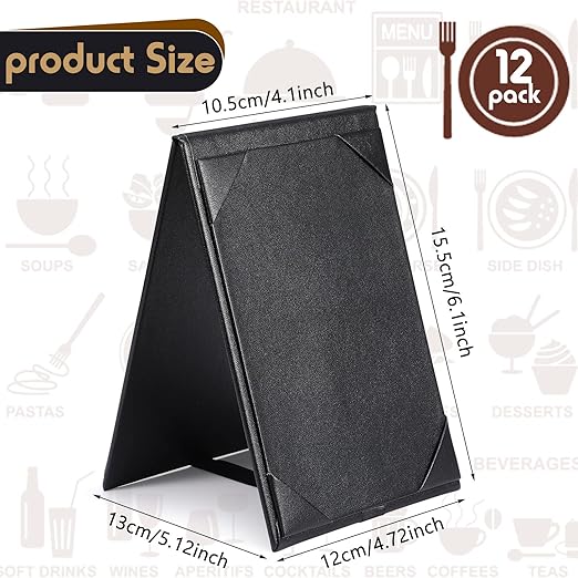 Gerrii Leatherette Table Tents Black PU Leather Menu Covers Bulk Double Sided - Image 2