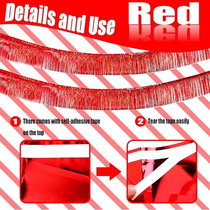 6 Pack 10 Feet Red Foil Fringe Garland Metallic Tinsel Streamers Banner Wall - Image 3