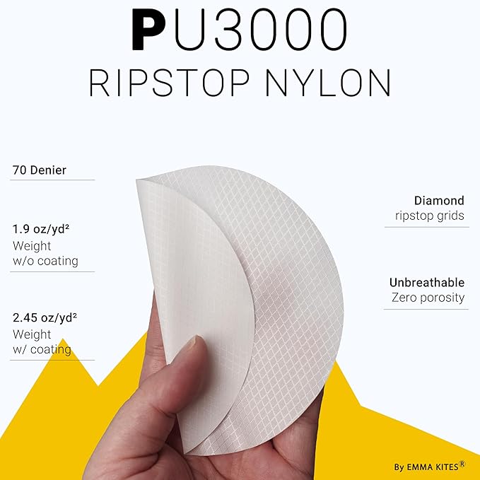 emma kites White Ripstop Nylon PU3000 Waterproof 1.9 oz 70D Diamond Grid Tear - Image 3