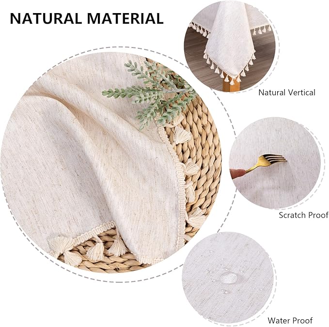 MYSKY HOME Table Cloth 60 in Round Cotton Tablecloth, Heavy Duty Linen Look - Image 6